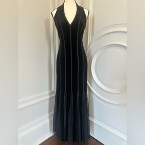 Vintage Velvet Mesh Bandage V Neck Sleeveless Flared Bodycon Maxi Dress- Size 10